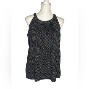 Adrianna Papell Black & White Dotted Tank Top EUC Sz L high neck halter top
